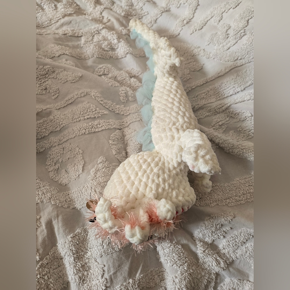 Handmade Crochet White Pink Blue Axolotl Plush Approx 17 In Long - Picture 6 of 11